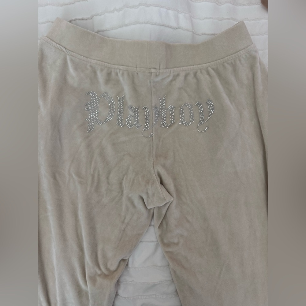 PLAYBOY Cream suede Sweatpants